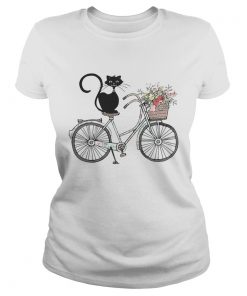 Cat black driving bicycle flower  Classic Ladies