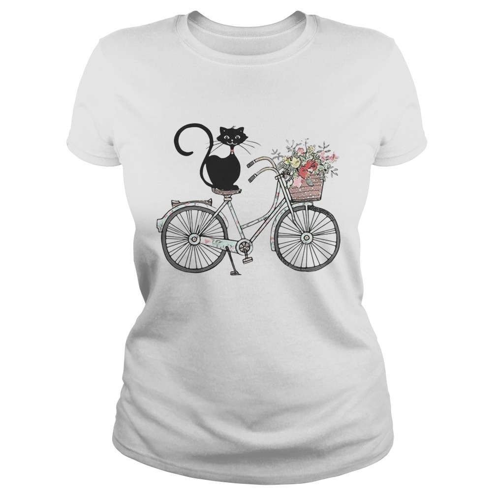 Cat black driving bicycle flower Classic Ladies