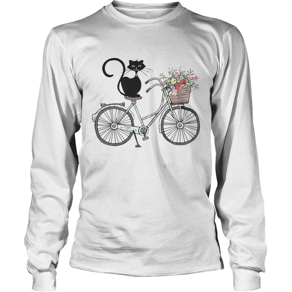 Cat black driving bicycle flower LongSleeve