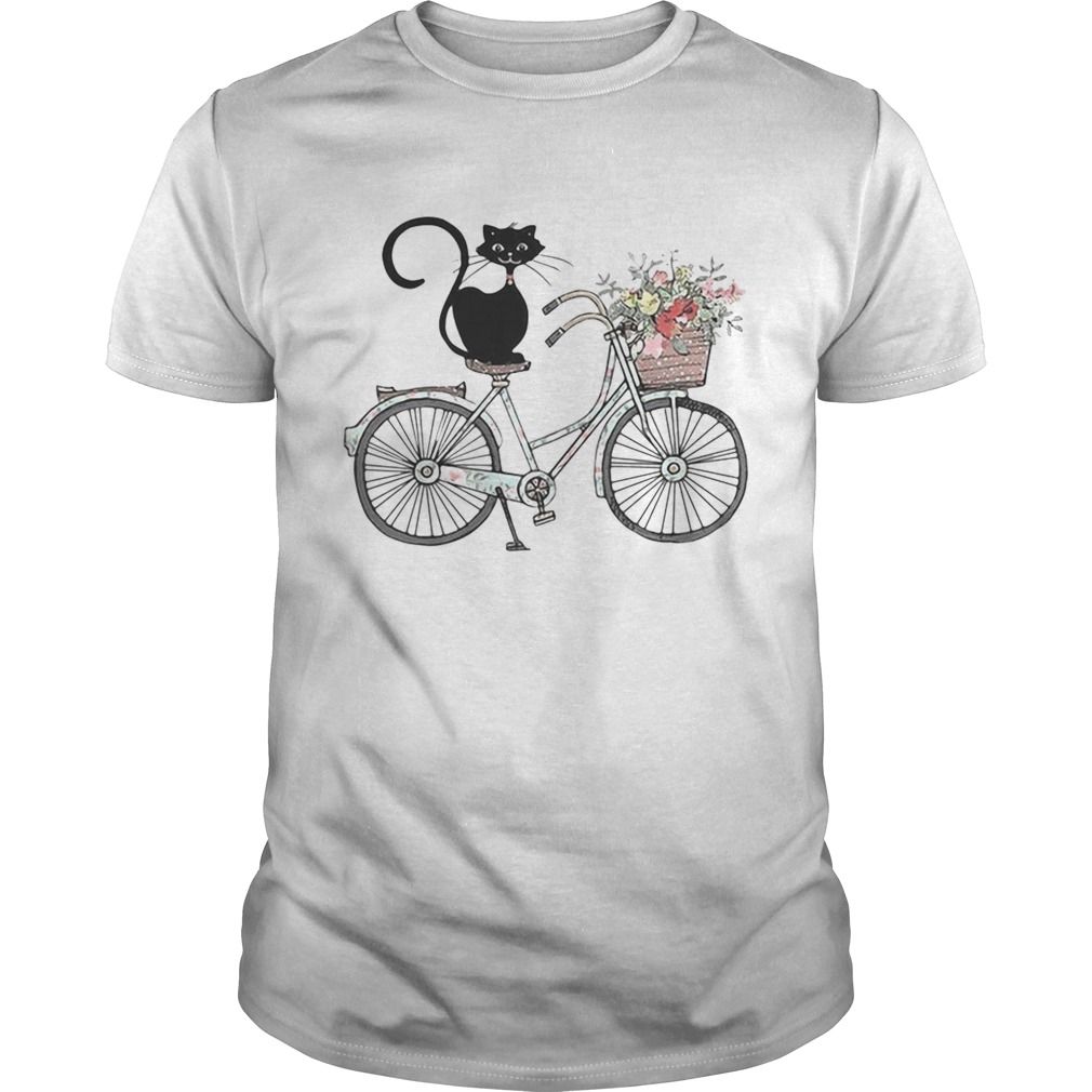 Cat black driving bicycle flower shirt