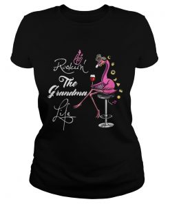 Flamingo Wine Rockin The Grandma Life TShirt Classic Ladies