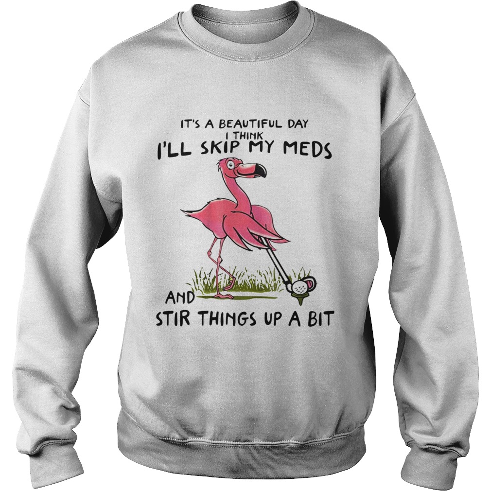 Its a beautiful day I think day Ill skip my meds and stir things up a bit Flamingo Golf Sweatshirt