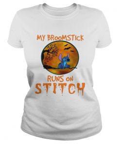 My Broomstick Runs On Stitch Halloween T Classic Ladies