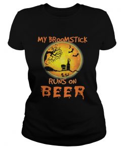 Official My Broomstick Runs On Beer Moon Funny Drinking Halloween  Classic Ladies