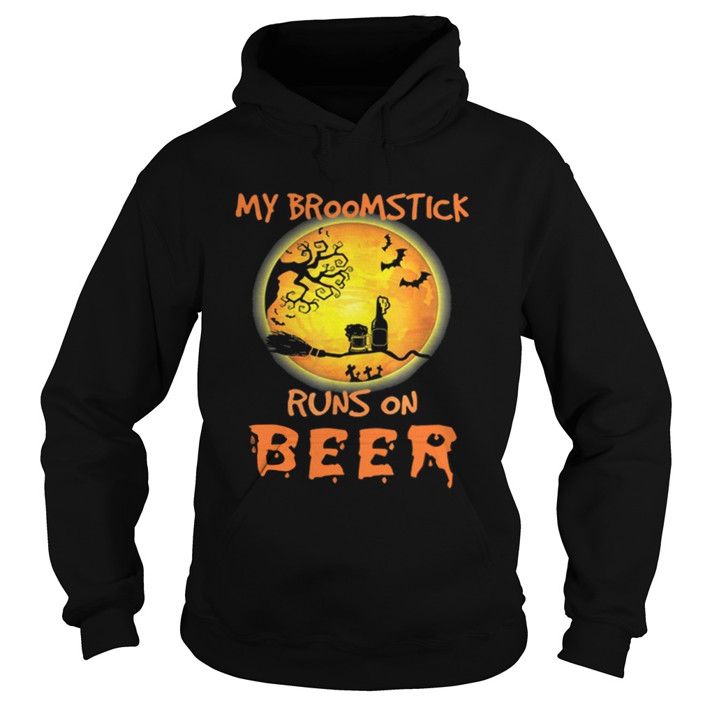 Official My Broomstick Runs On Beer Moon Funny Drinking Halloween Hoodie