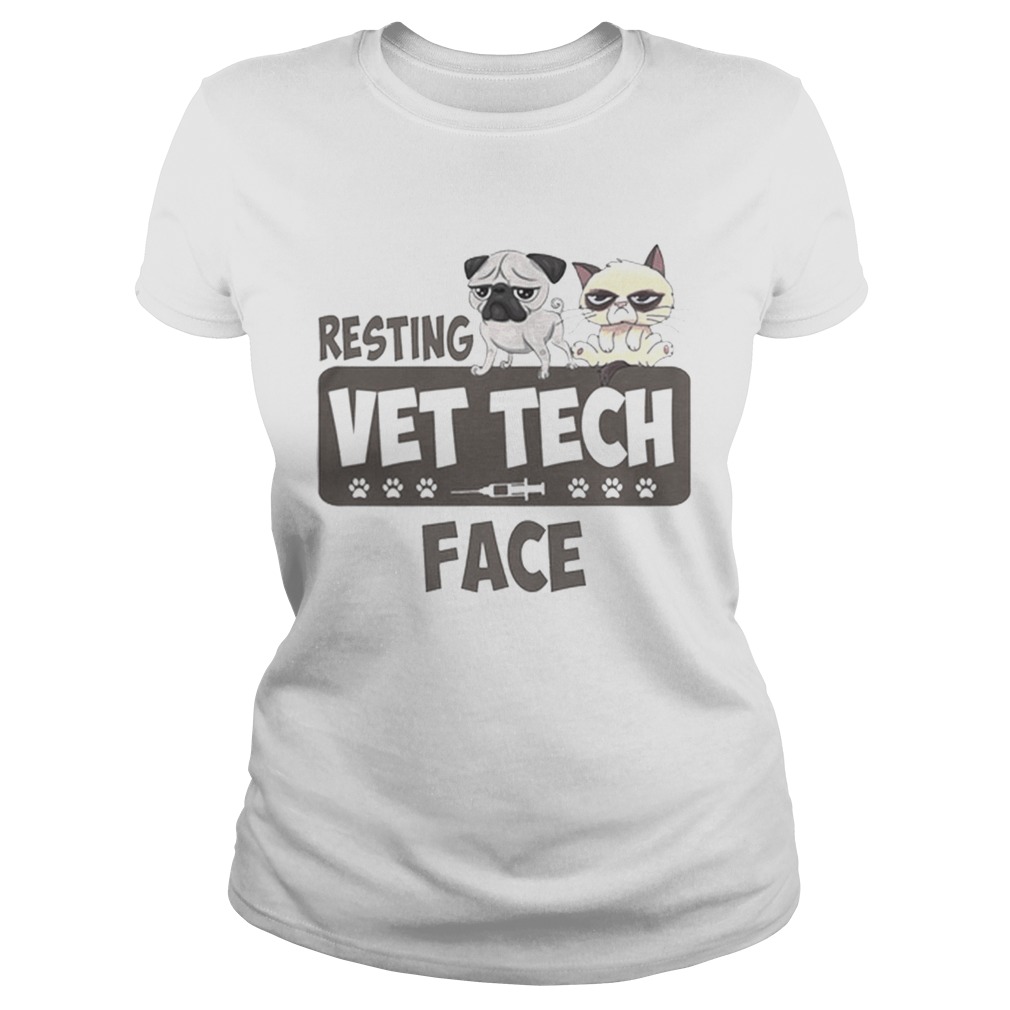 Pug and Grumpy cat resting vet tech face Classic Ladies