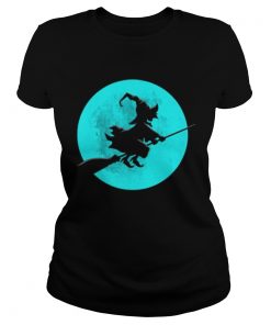 Beautiful Witch On Broom With Full Moon Gift For Halloween Costume  Classic Ladies