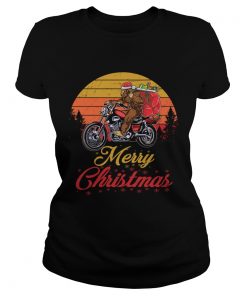 Bigfoot Santa Riding Motorcycle Delivers Christmas Gifts TShirt Classic Ladies