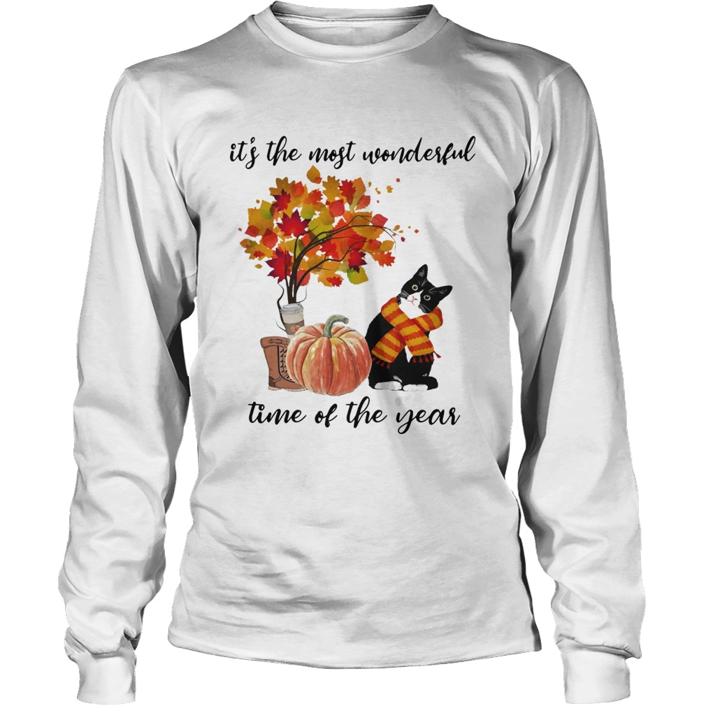 Bombay Cat Collie Its The Most Wonderful Time Of The Year Fall Autumn Maple Leaf Shirt LongSleeve