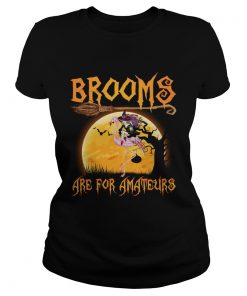 Brooms Are For Amateurs Halloween Witch Riding Flamingo Shirt Classic Ladies