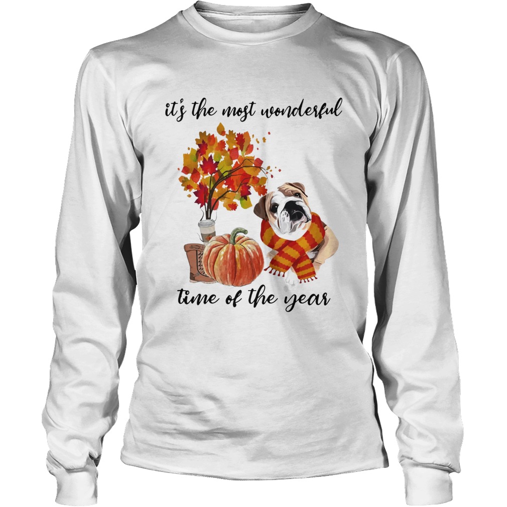 Bulldog Its The Most Wonderful Time Of The Year Fall Autumn Maple Leaf Shirt LongSleeve