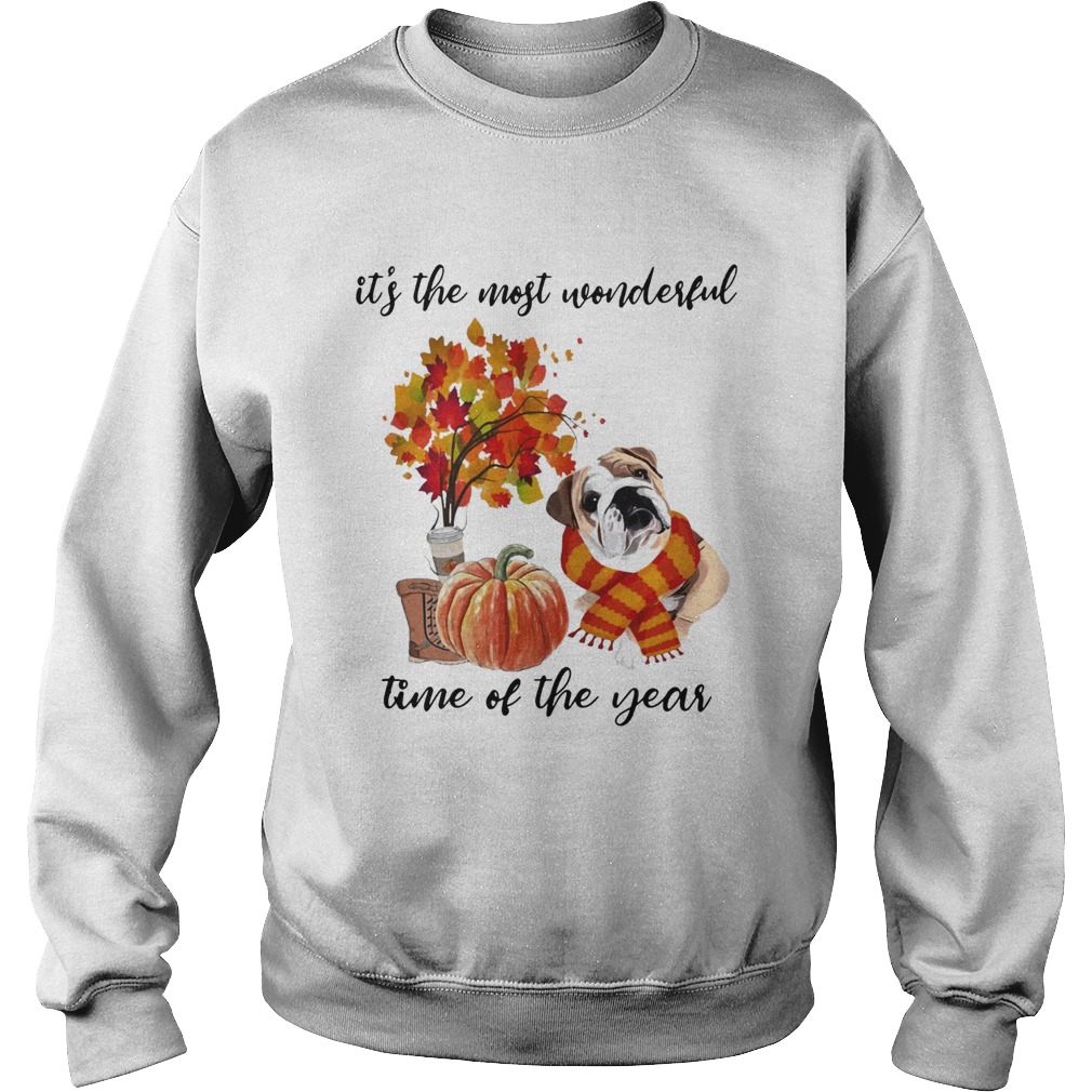 Bulldog Its The Most Wonderful Time Of The Year Fall Autumn Maple Leaf Shirt Sweatshirt