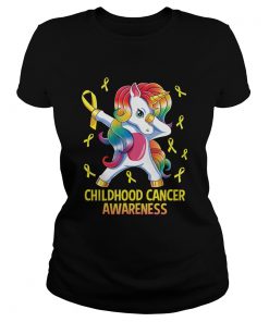 Dabbing Unicorn Childhood Cancer Awareness Warrior Gift TShirt Classic Ladies