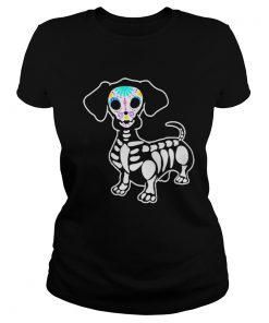 Dachshund Skeleton Pumpkin Happy Halloween TShirt Classic Ladies