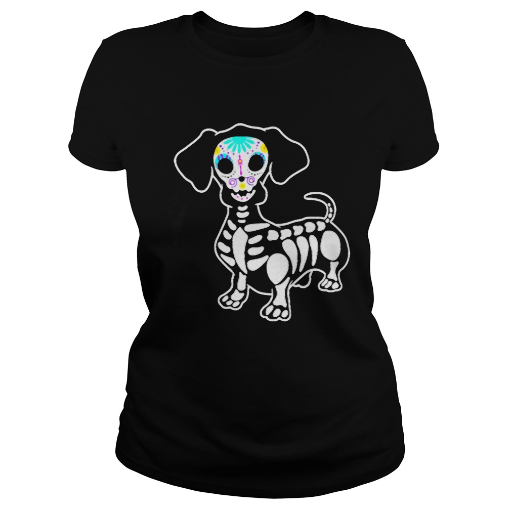 Dachshund Skeleton Pumpkin Happy Halloween TShirt Classic Ladies