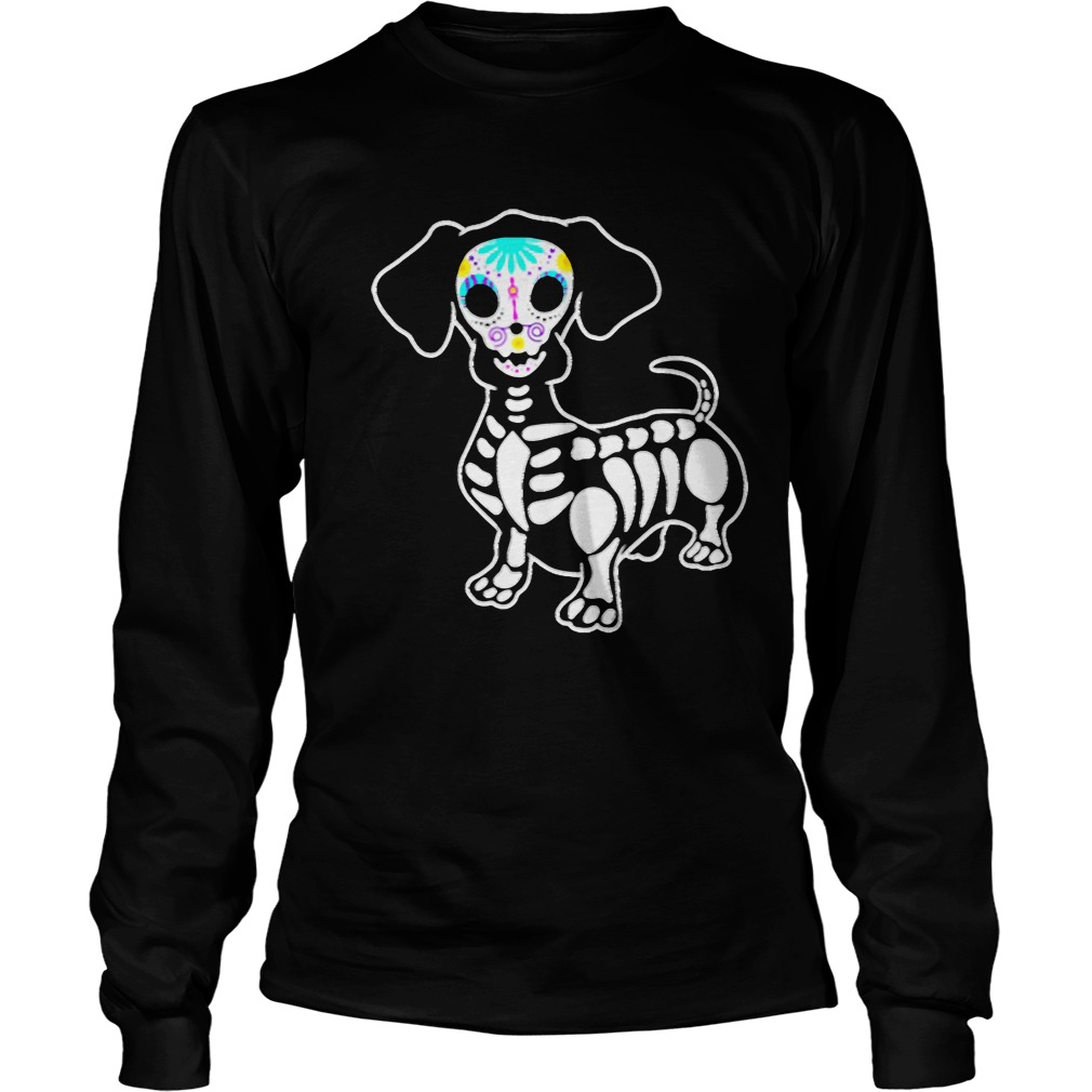 Dachshund Skeleton Pumpkin Happy Halloween TShirt LongSleeve