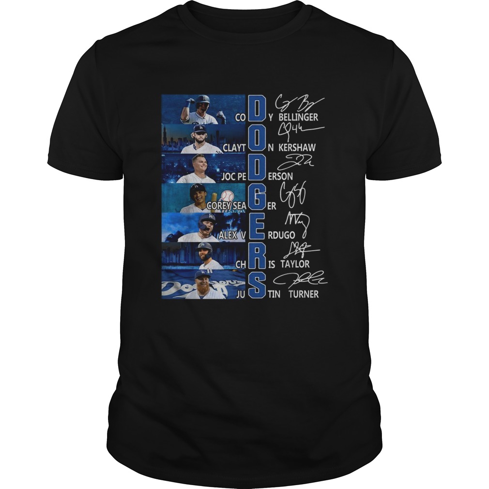 Dodgers Cody Bellinger Clayton Kershaw Joc Pederson signatures shirt