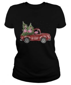 Flamingo Christmas Truck Shirt Classic Ladies