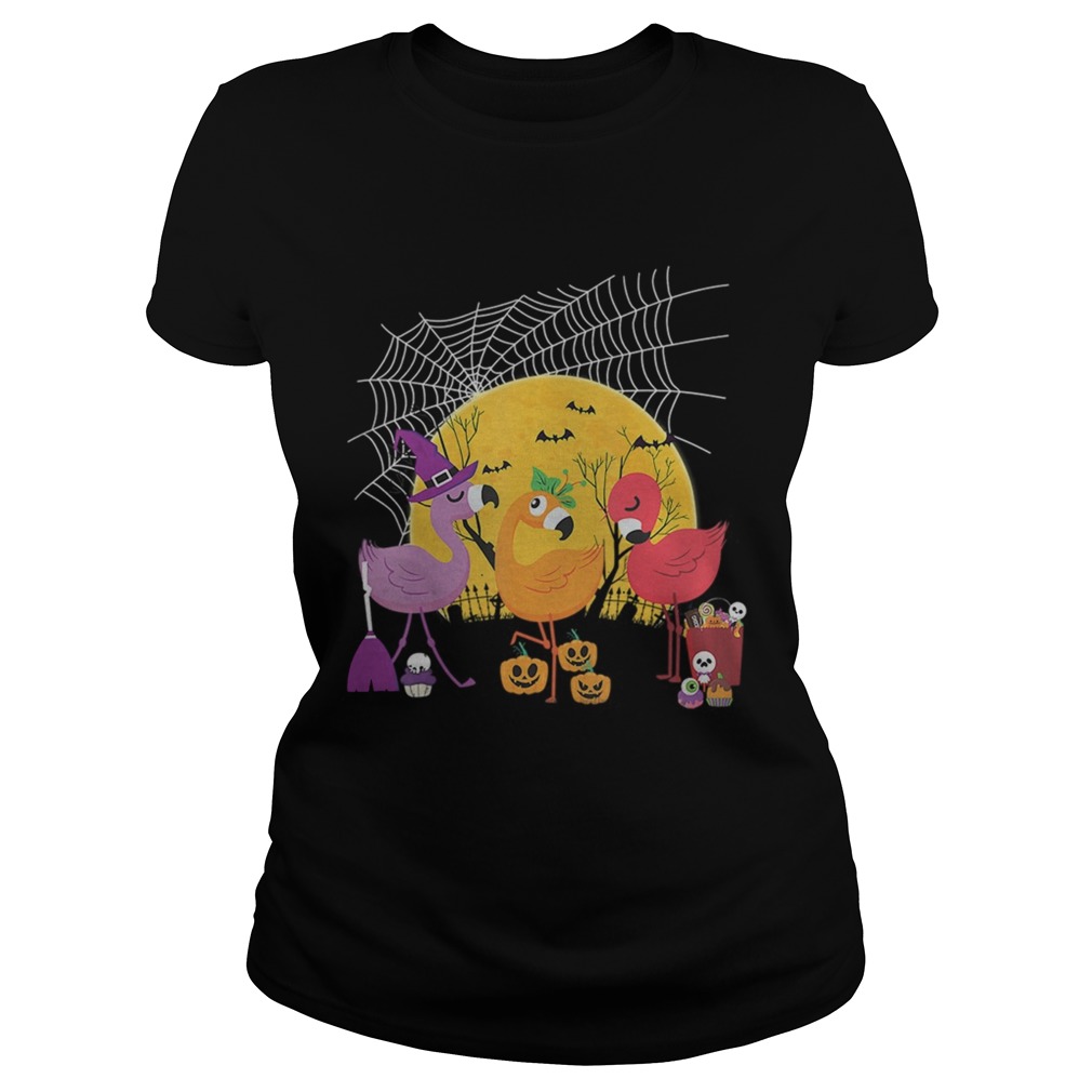 Flamingo Halloween Witch Demon Pumpkin TShirt Classic Ladies