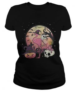 Flamingo with Pumpkin Flamingo Halloween TShirt Classic Ladies