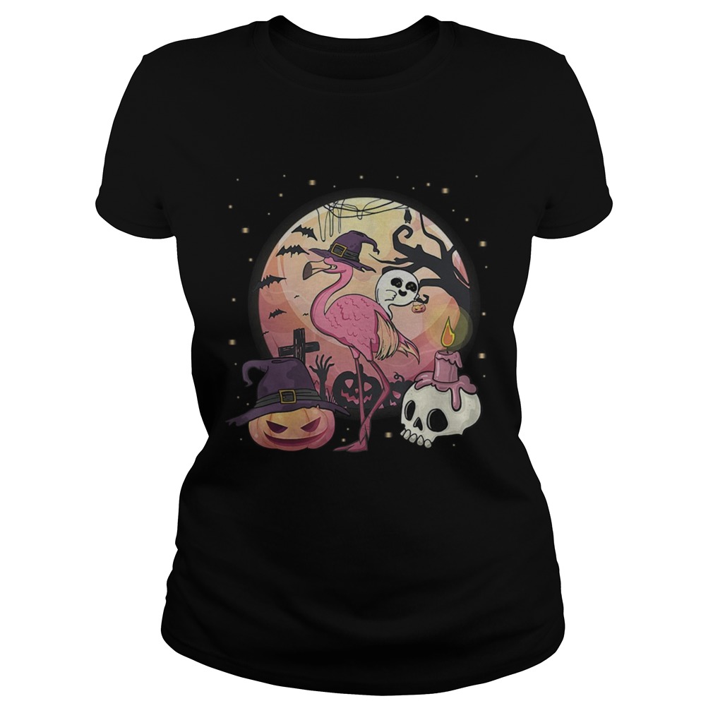 Flamingo with Pumpkin Flamingo Halloween TShirt Classic Ladies