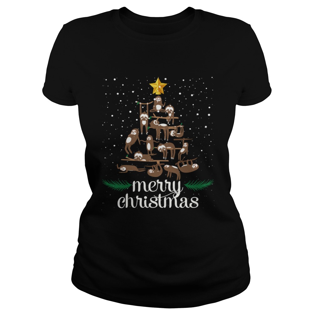 Funny Sloth Christmas Pine Tree Merry Christmas TShirt Classic Ladies