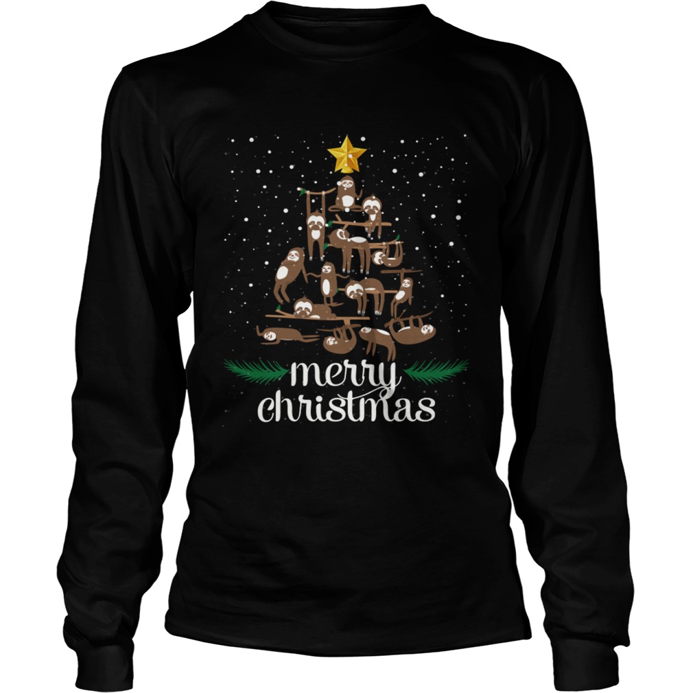 Funny Sloth Christmas Pine Tree Merry Christmas TShirt LongSleeve