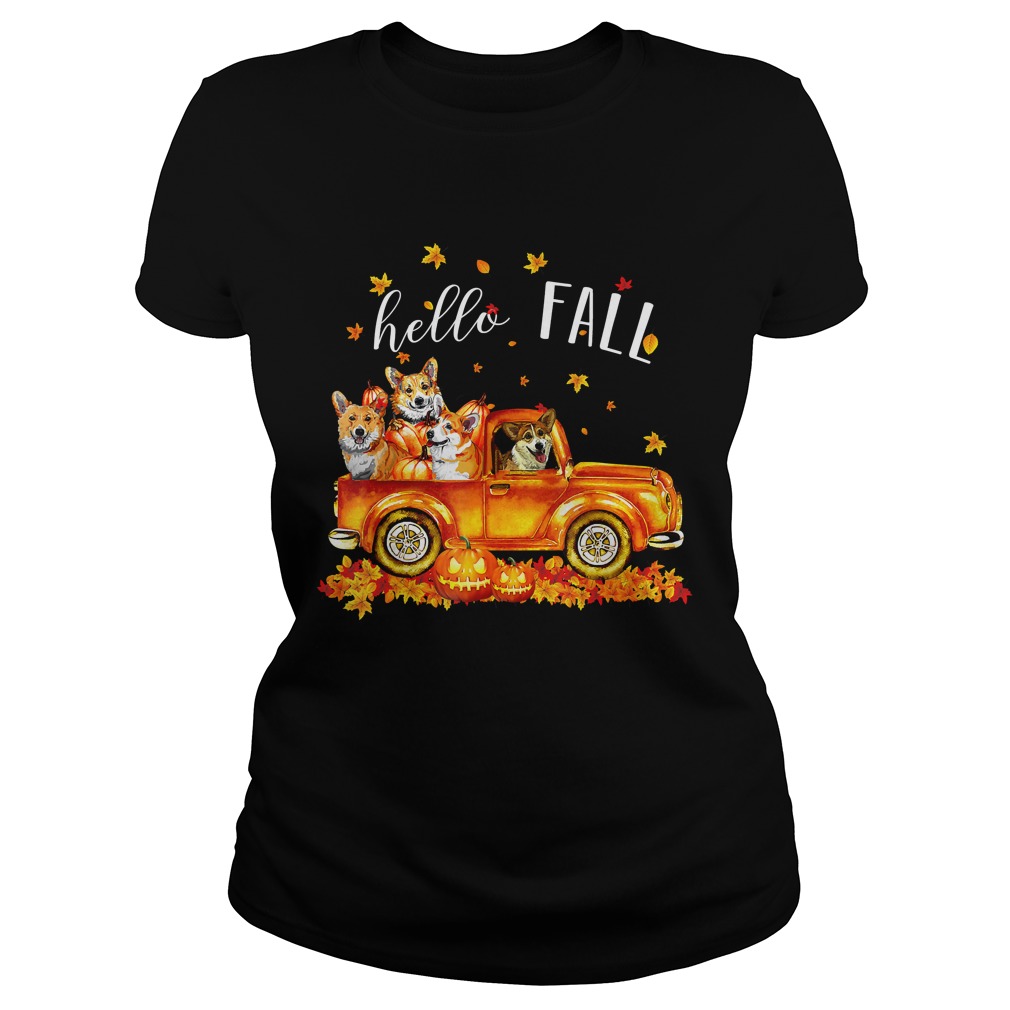 Halloween Hello Fall Corgi Funny T Shirt Classic Ladies