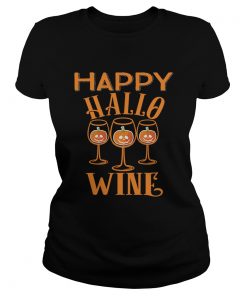 Happy Hallowine Halloween Wine Glasses Drinking TShirt Classic Ladies