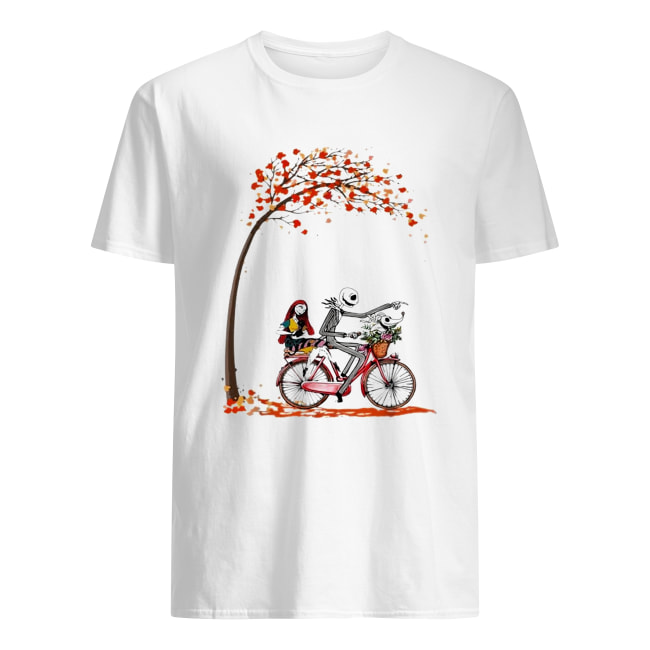 Jack Skellington riding bicycle Sally and Zero Autumn shirt