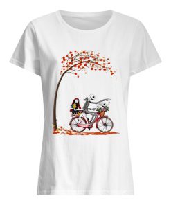 Jack Skellington riding bicycle Sally and Zero Autumn  Classic Women's T-shirt