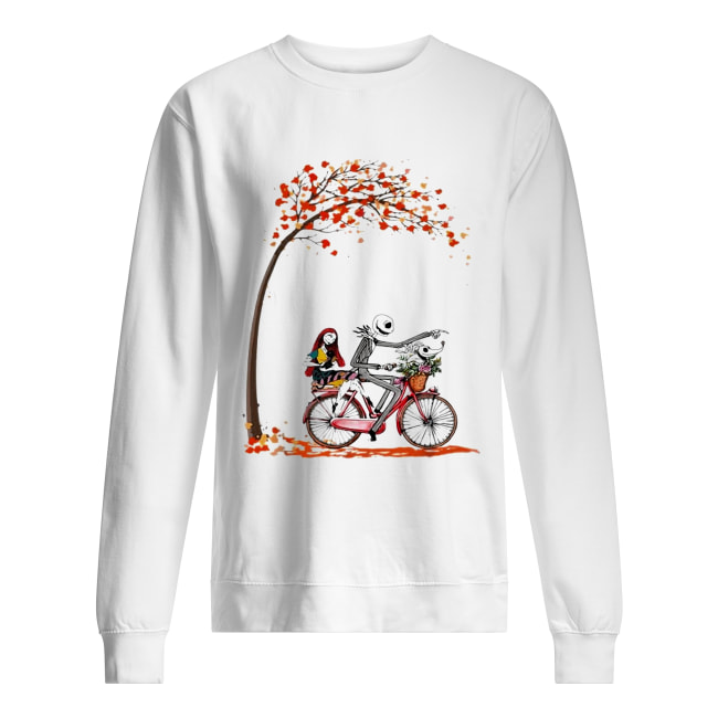 Jack Skellington riding bicycle Sally and Zero Autumn Unisex Sweatshirt