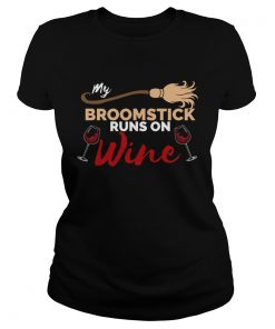 My Broomstick Runs on Wine Halloween TShirt Classic Ladies