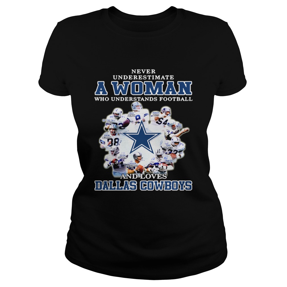 Never underestimate a woman who understands football loves Dallas Cowboys Classic Ladies