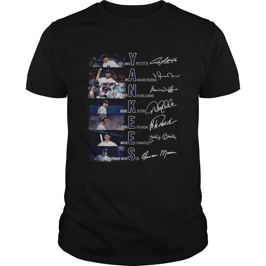 New York Yankees Andy Pettitte Mariano Rivera Bernie Williams signatures shirt