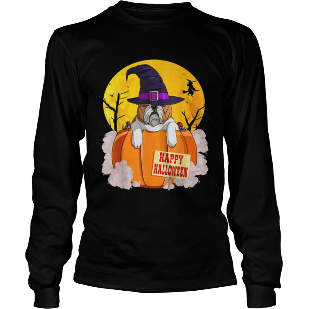 Original Happy Halloween English Bulldog Pumpkin Witch LongSleeve