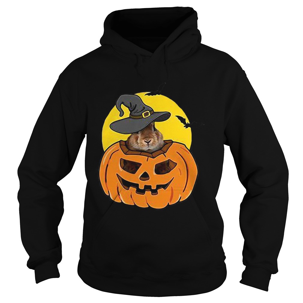 Rabbit in pumpkin wearing witch hat Halloween Hoodie