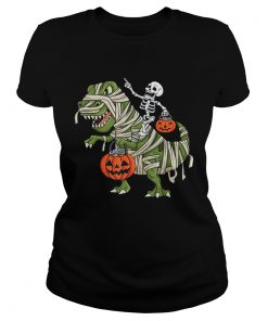 Skeleton Riding T Rex Funny Halloween Boys Girls KidsTShirt Classic Ladies