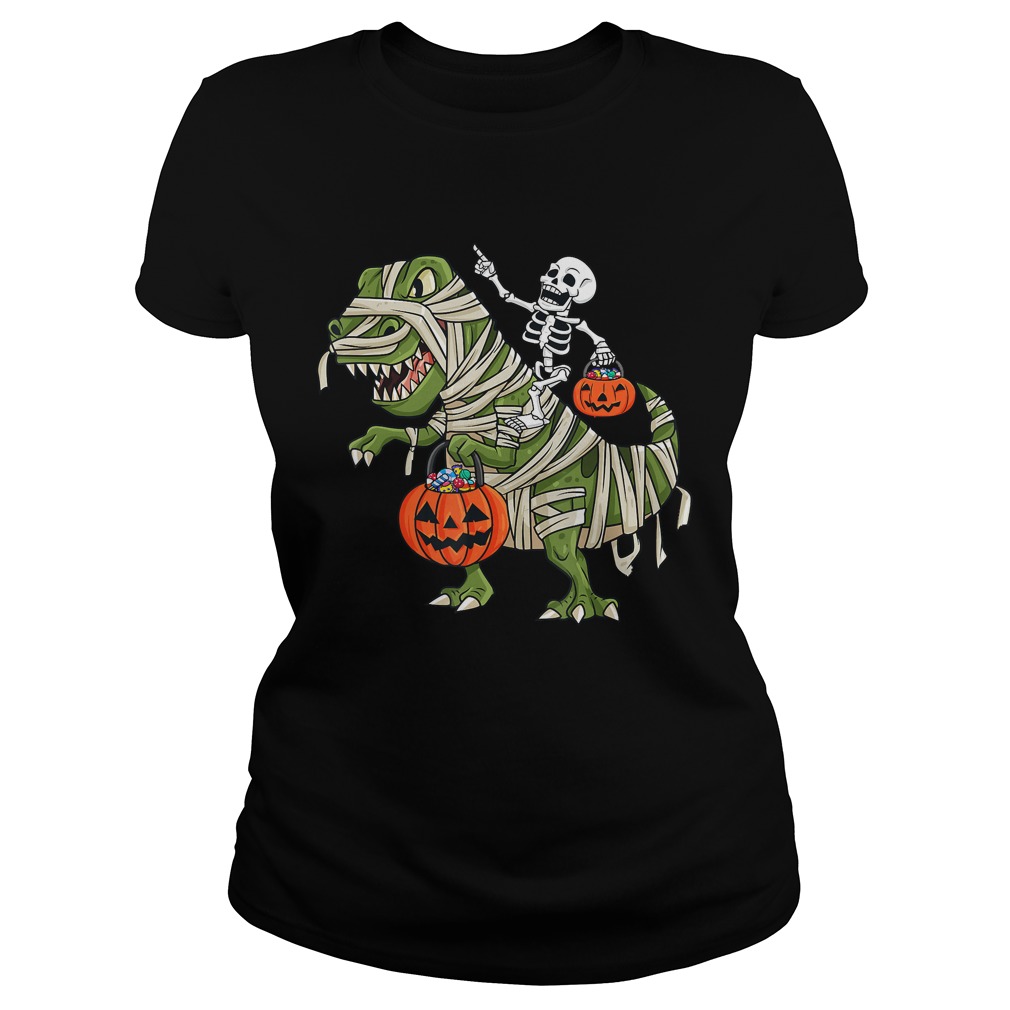 Skeleton Riding T Rex Funny Halloween Boys Girls KidsTShirt Classic Ladies