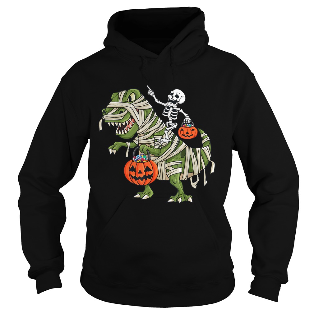 Skeleton Riding T Rex Funny Halloween Boys Girls KidsTShirt Hoodie