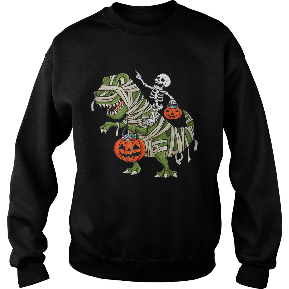 Skeleton Riding T Rex Funny Halloween Boys Girls KidsTShirt Sweatshirt