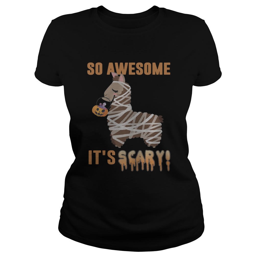 So Awesome Its Scary Mummy Llama Halloween Shirt Classic Ladies