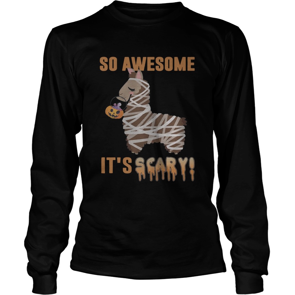 So Awesome Its Scary Mummy Llama Halloween Shirt LongSleeve