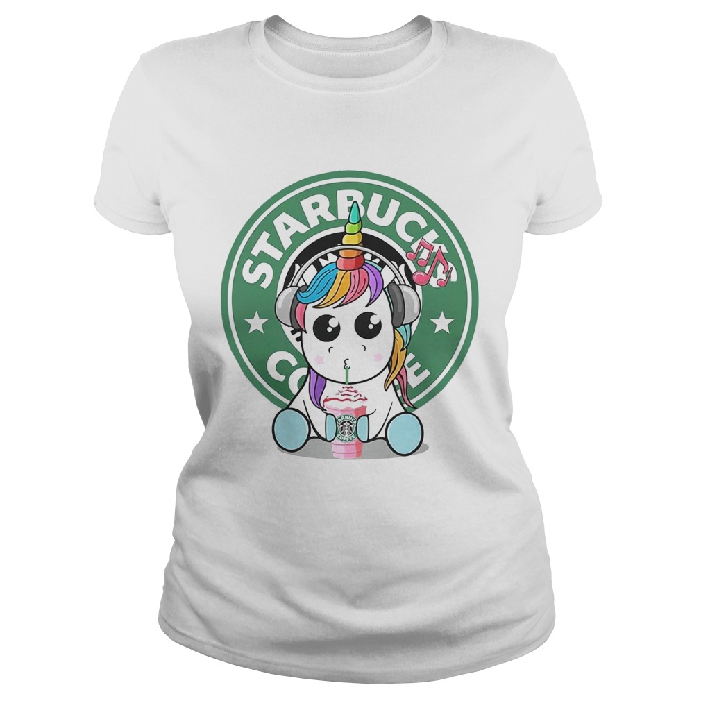 Unicorn listening to music drink Starbucks coffee Classic Ladies