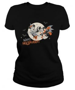 Womens Disney Halloween Minnie and Minnie Flying VNeck TShirt Classic Ladies