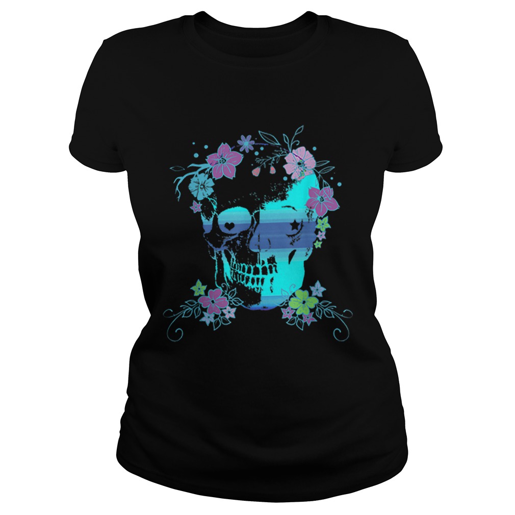 Beautiful Skull and Flowers Halloween Rave Concert Classic Ladies