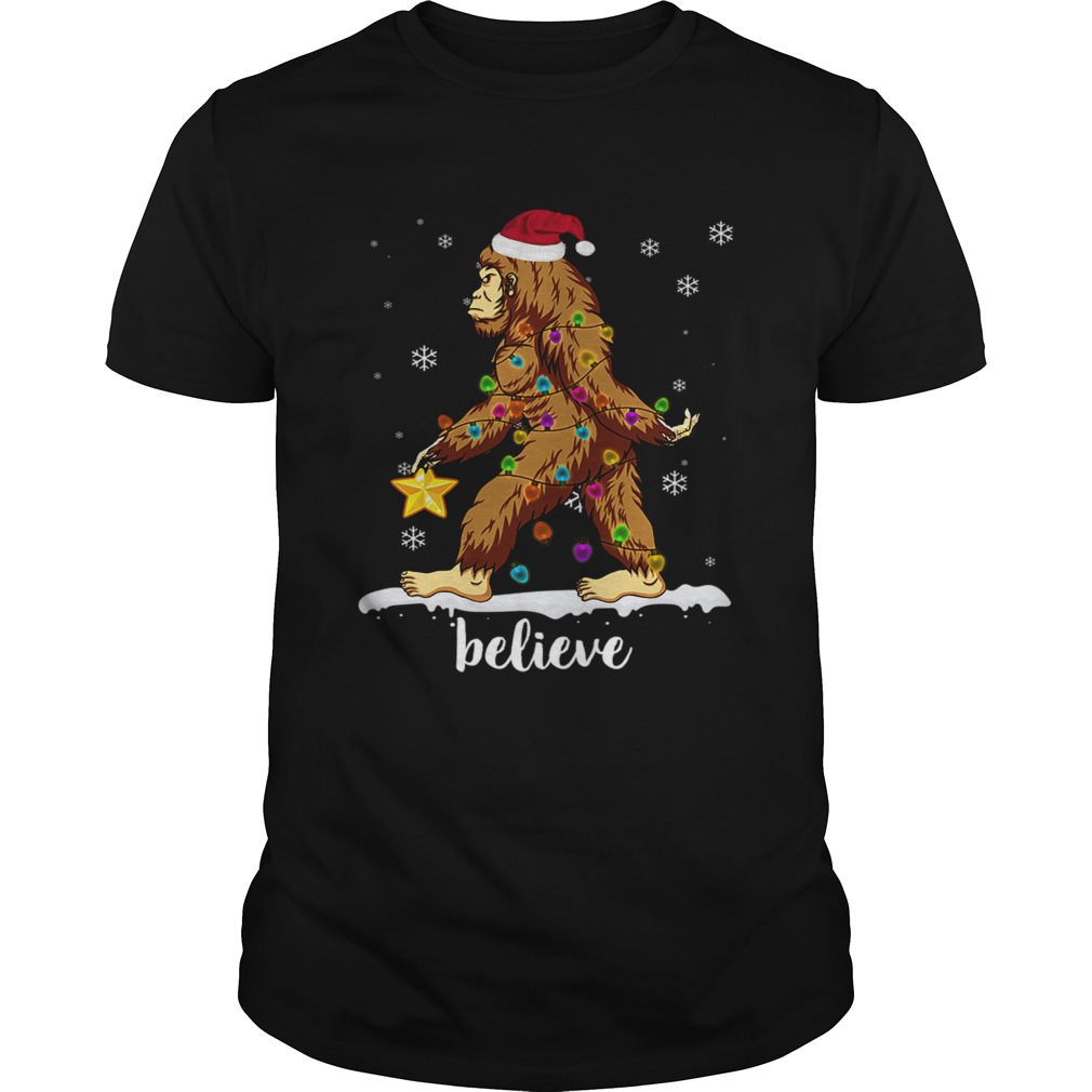 Bigfoot Christmas Tree Believe Tshirt