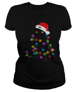 Black Cat Christmas Lights Shirt Classic Ladies