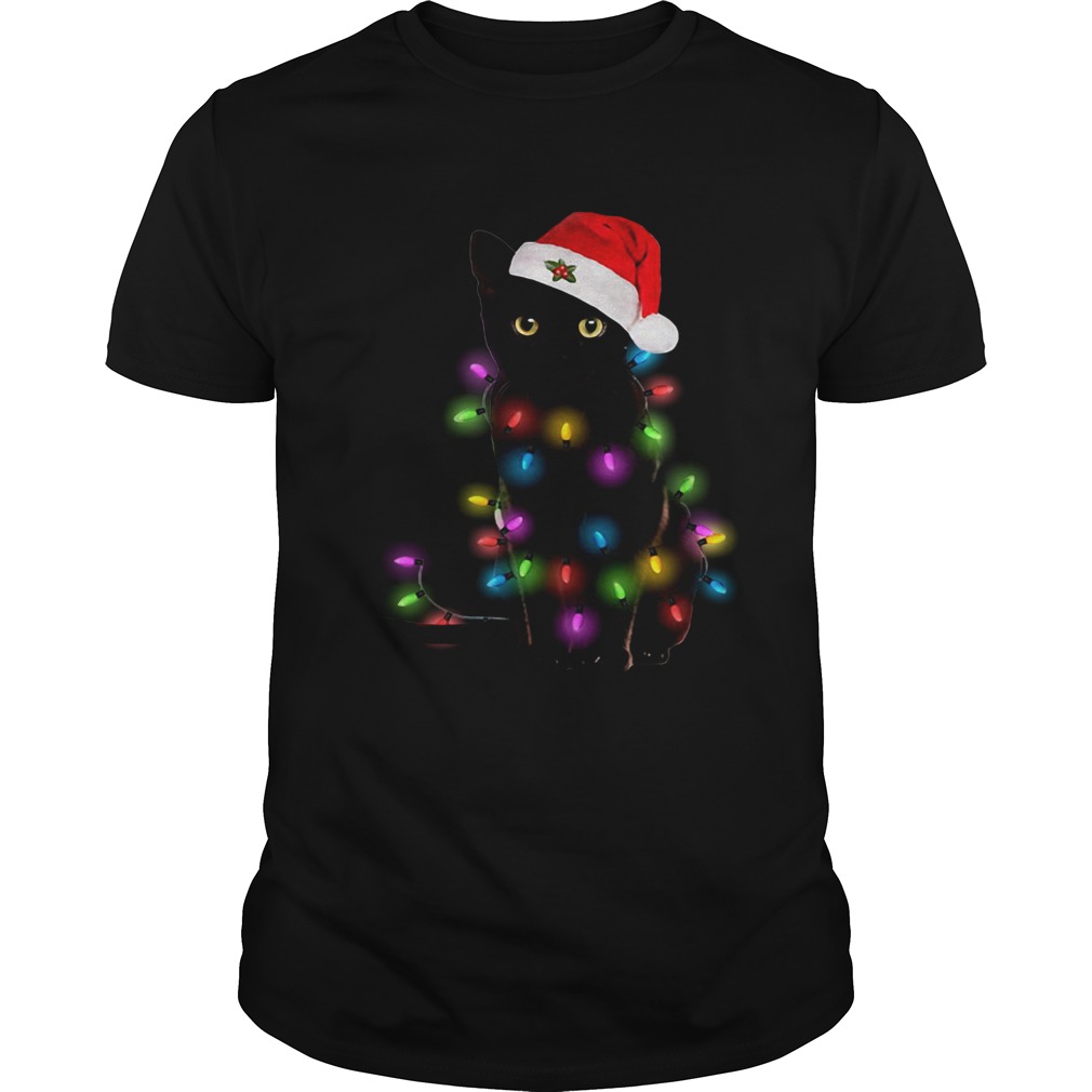 Black Cat Christmas Lights Shirt