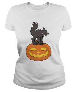 Black Cat On Pumpkin Funny Cat Lover TShirt Classic Ladies